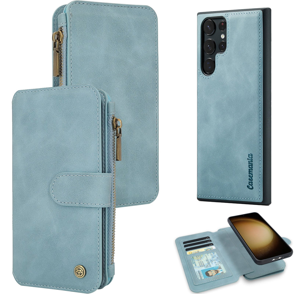 Samsung Galaxy S25 Ultra Hoesje - Aqua Blue - 2 in 1 Bookcase met Rits