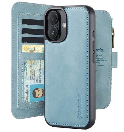 iPhone 16 Hoesje - Aqua Blue - 2 in 1 Bookcase met Rits