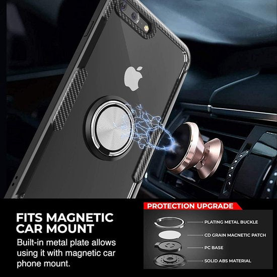 Apple iPhone 7 Plus Hoesje - Zwart - Kickstand Ring Back Cover