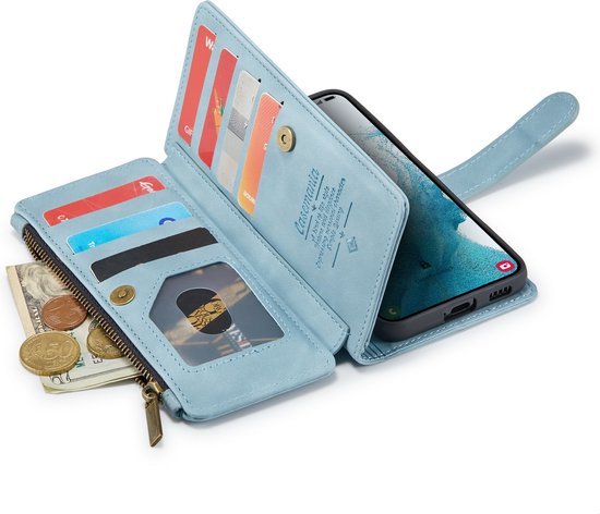 Samsung Galaxy S22 Plus Hoesje - Aqua Blue - Luxe Bookcase met Rits