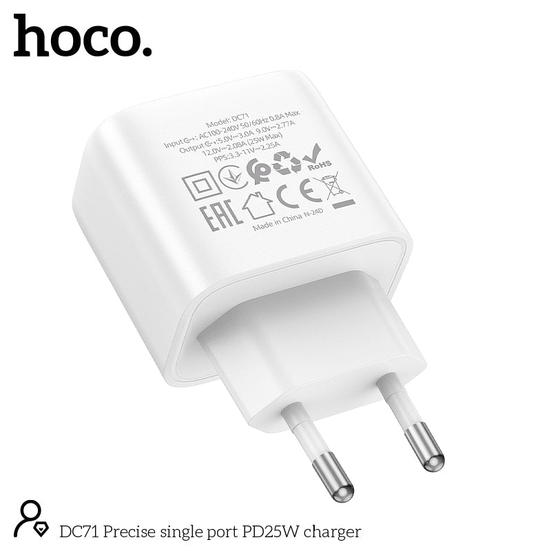 Hoco 25W USB-C Fast Charger with USB-C Cable 2m - White