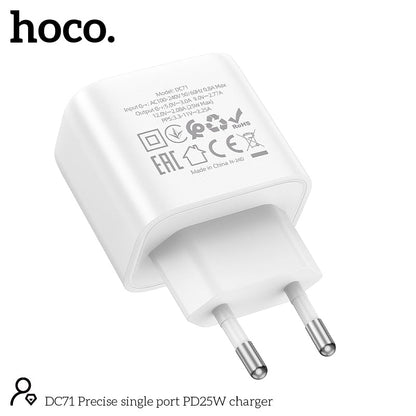 Hoco 25W USB-C Fast Charger with USB-C Cable 2m - White