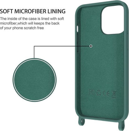 iPhone 14 Pro Max Hoesje - Groen - Siliconen Back Cover met Telefoonkoord