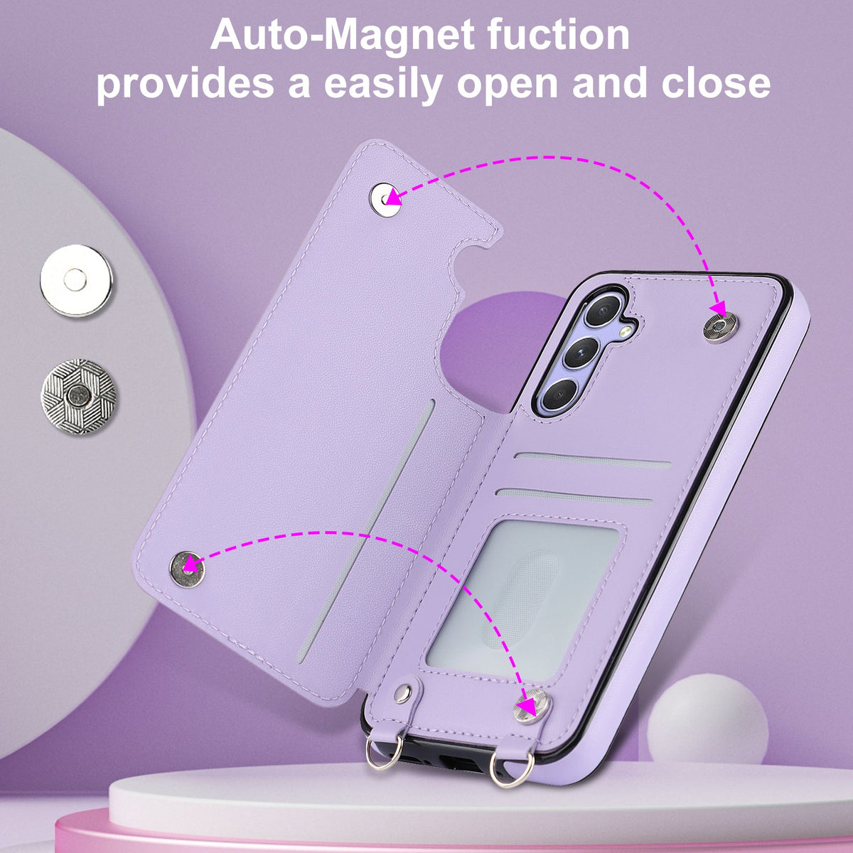 Samsung Galaxy A15 Hoesje - Paars - Luxe Back Cover met Telefoonkoord en Rits
