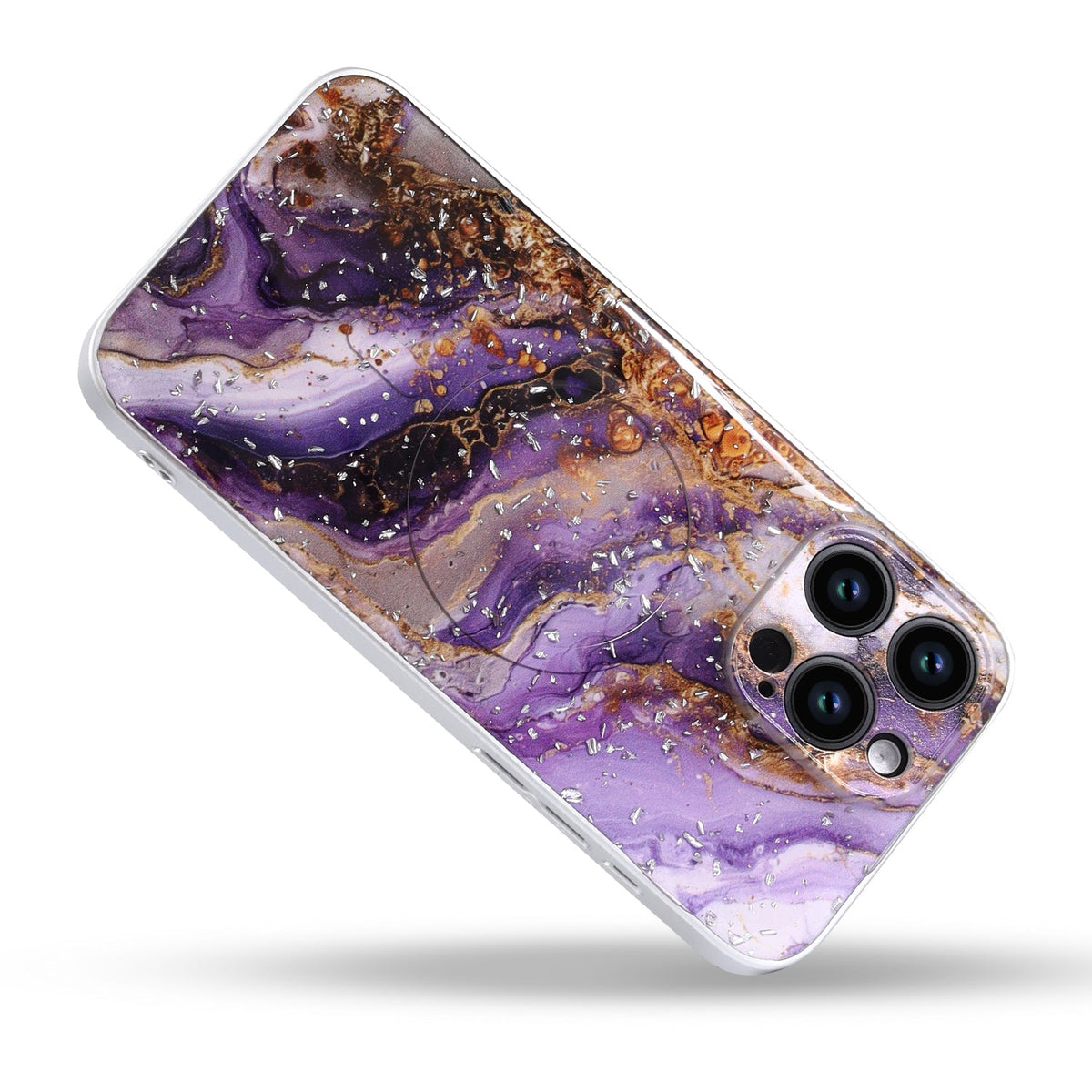 Apple iPhone 12 Pro Hoesje - Paars - Marmer Glitter MagSafe Back Cover