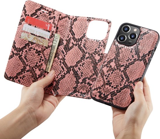 Apple iPhone 13 Pro Max Case - Pink - Luxury Snake Print Wallet Case