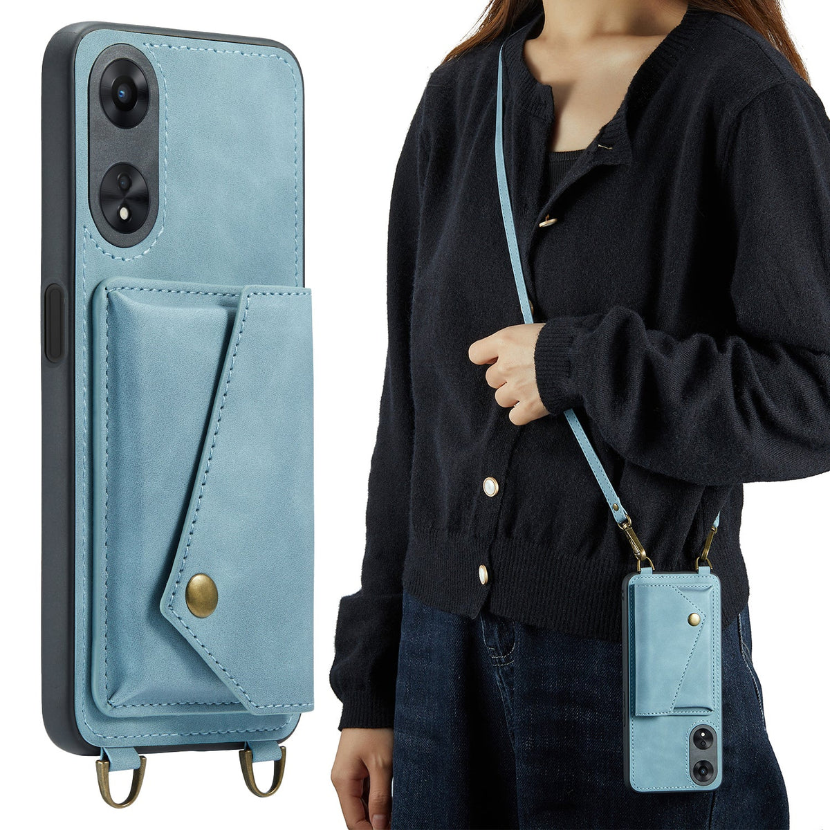 Oppo Reno 8T 4G Case - Aqua Blue - Luxury Back Cover with Phone Strap