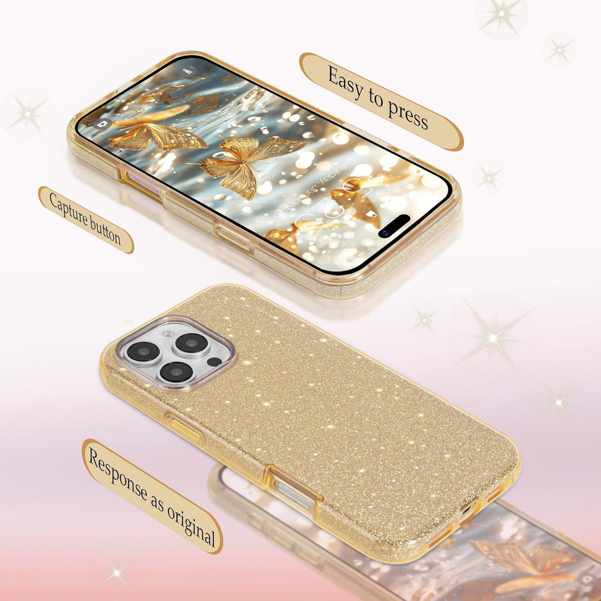 iPhone 16 Pro Max Hoesje - Goud - Glitter Back Cover