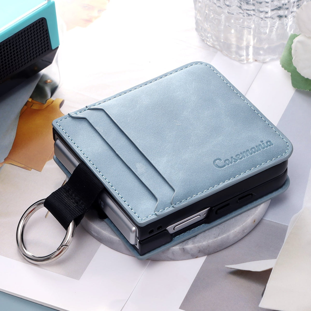 Samsung Galaxy Z Flip 7 Hoesje - Aqua Blue - Ring Kickstand Back Cover