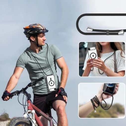 Apple iPhone Air Hoesje - Zwart - Siliconen MagSafe Back Cover met Telefoonkoord
