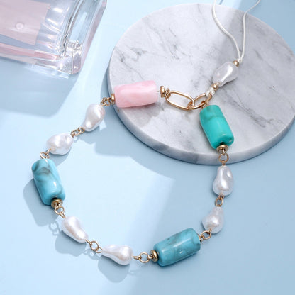 Casemania Universele Telefoonketting - Pastel Kleuren - Wristlet Charm Strap - Acryl Polsband met Parels en Marmer Kralen - Stevige Mobiele Armband