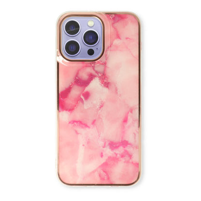 Apple iPhone 15 Pro Hoesje - Roze - Siliconen Marmer Back Cover