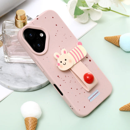 Apple iPhone 16 Hülle - Rosa Hase - Silikon Backcover mit Fingerhalter