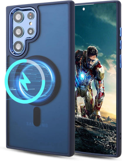 Samsung Galaxy S22 Ultra Hoesje - Blauw - Matte Armor MagSafe Back Cover