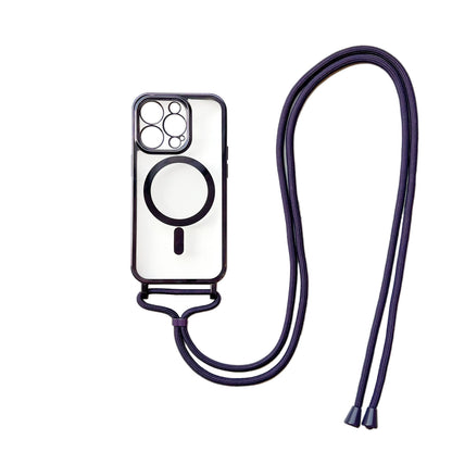 iPhone 14 Pro Hoesje - Paars - Siliconen MagSafe Back Cover met Telefoonkoord