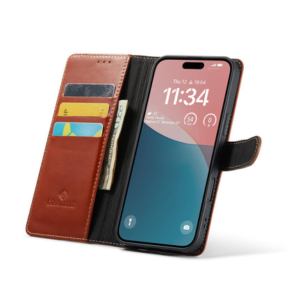 Apple iPhone 16 Plus Hoesje - Bruin - Echt Leren Bookcase