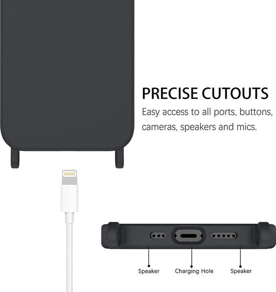 Apple iPhone 14 Pro Hoesje - Zwart - Siliconen Back Cover met Telefoonkoord