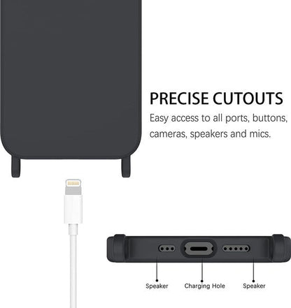 Apple iPhone 14 Plus Hoesje - Zwart - Siliconen Back Cover met Telefoonkoord