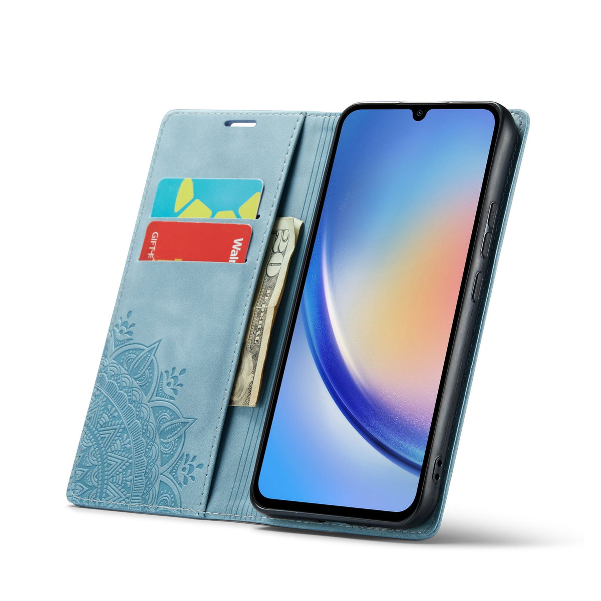 Samsung Galaxy A15 5G Hoesje - Aqua Blue - Mandala Dunne Bookcase