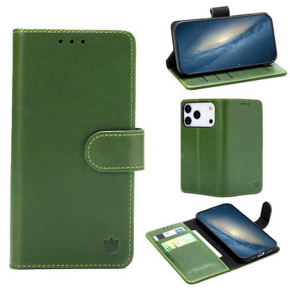 Apple iPhone 18 Pro Hülle - Olivgrün - Echte Leder-Brieftasche