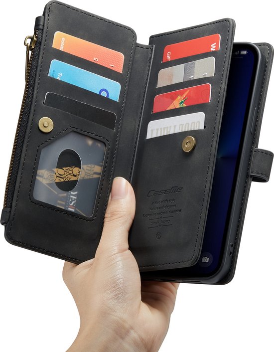 Apple iPhone 13 Pro Max Case - Charcoal Gray - Luxury Wallet Case with Zipper
