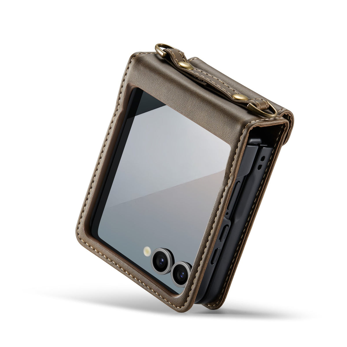 Samsung Galaxy Z Flip 7 Case - Cedar Brown - Wallet Case with Phone Strap