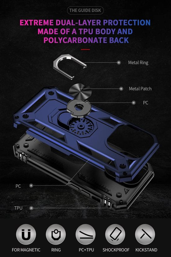 Apple iPhone 14 Pro Max Hoesje - Blauw - Armor Kickstand Back Cover