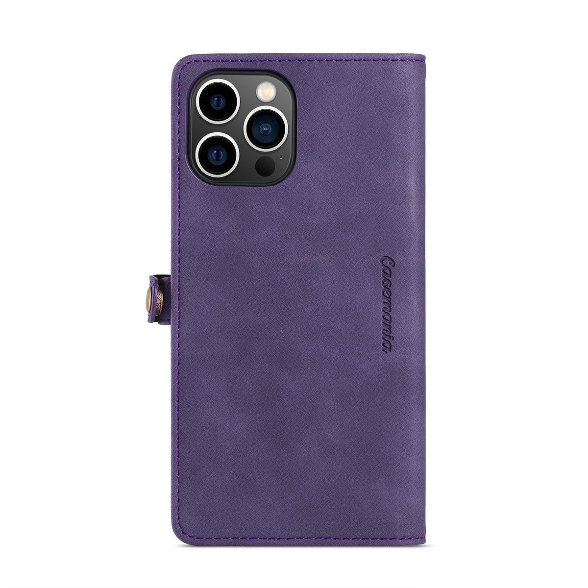 Apple iPhone 15 Hoesje - Dark Purple - Luxe MagSafe Bookcase met Rits en Telefoonkoord