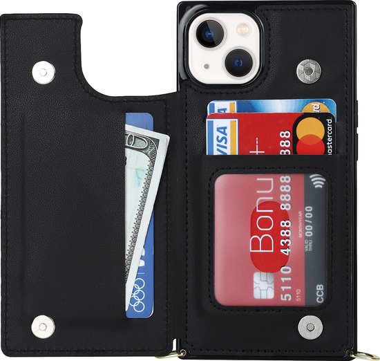 iPhone 13 Hoesje - Zwart - Luxe Back Cover met Telefoonkoord en Rits