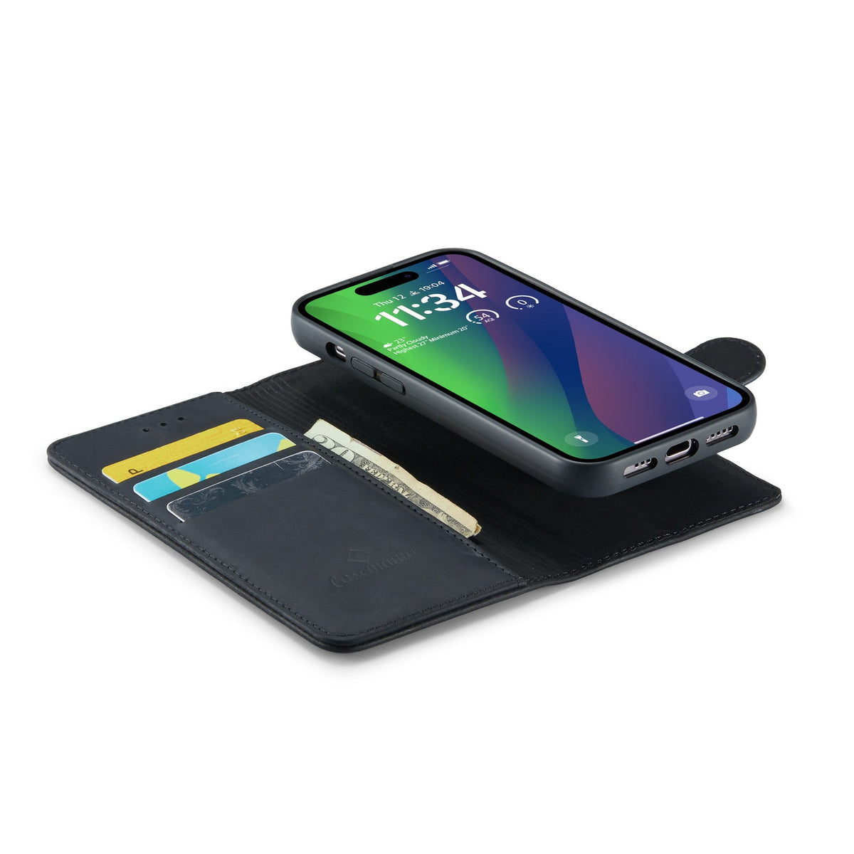 Apple iPhone 15 Plus Hoesje - Charcoal Gray - Echt Leren 2 in 1 MagSafe Bookcase