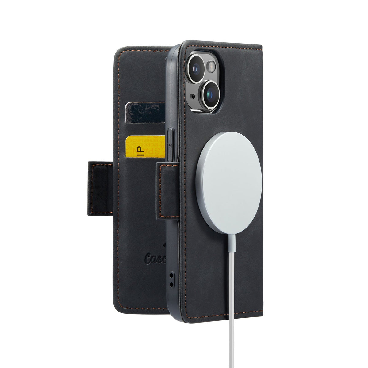 Apple iPhone 15 Hoesje - Charcoal Gray - Portemonnee MagSafe Bookcase