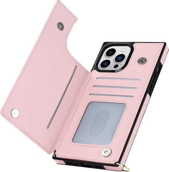 Apple iPhone 15 Pro Hoesje - Roze - Luxe Back Cover met Telefoonkoord en Rits