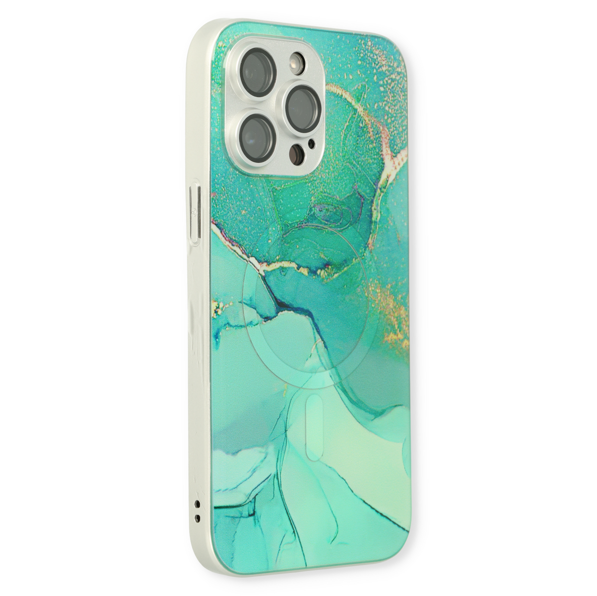 Apple iPhone 15 Pro Max Hoesje - Blauw - Siliconen Marmer MagSafe Back Cover