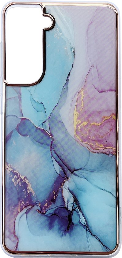 Samsung Galaxy S22 Plus Hoesje - Blauw - Siliconen Marmer Back Cover