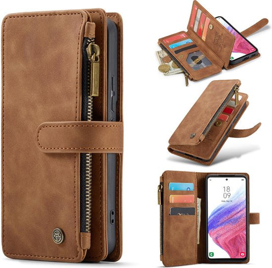 Samsung Galaxy S23 Plus Case - Sienna Brown - Extra Sturdy Luxury Wallet Case with Zip and Compartments