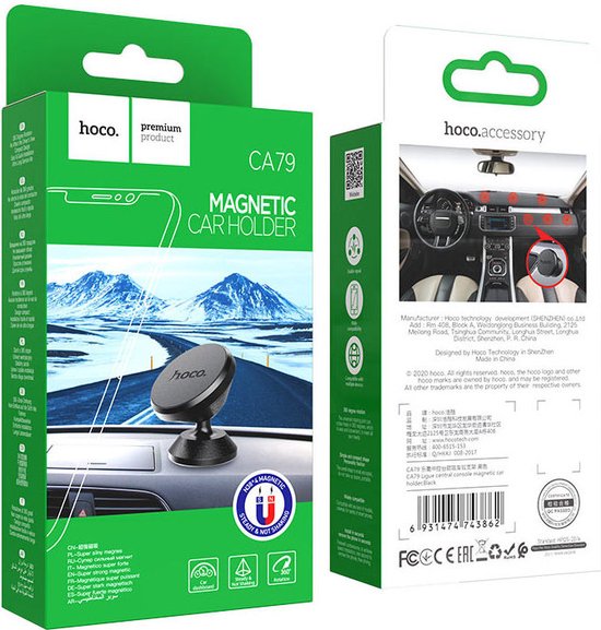 Support téléphone magnétique pour tableau de bord Hoco, smartphones de 4,5 à 7 pouces