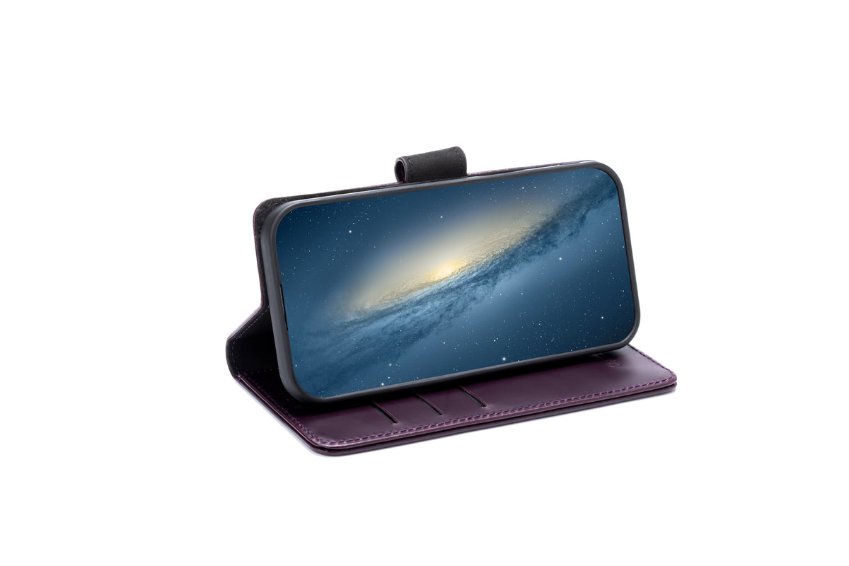 iPhone 17 Case - Dark Purple - Genuine Leather Wallet Case