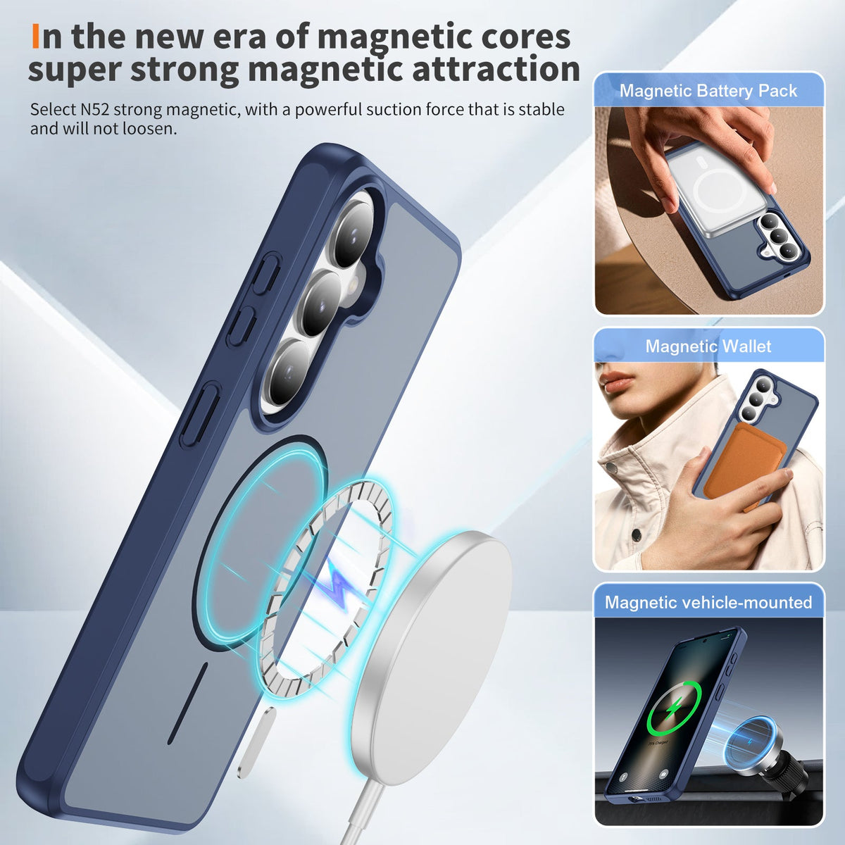 Samsung Galaxy A57 Case - Dark Blue - Magnetic Matte Silicone MagSafe Back Cover