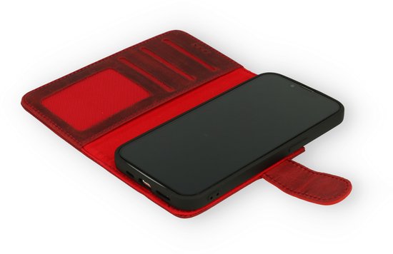 Apple iPhone 13 Pro Hülle - Rot - Echtleder-Klapphülle mit Kartenfach