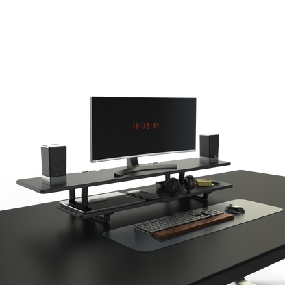 Casemania Monitorstandaard met Telefoonhouder - Zwart - Beeldscherm Verhoger voor 2 Monitoren - Tweelaags Monitor Standaard met Opbergplank - Extra Brede Bureauverhoger - Beeldschermstandaard - Bureau Organizer voor Thuiswerkplek en Kantoor