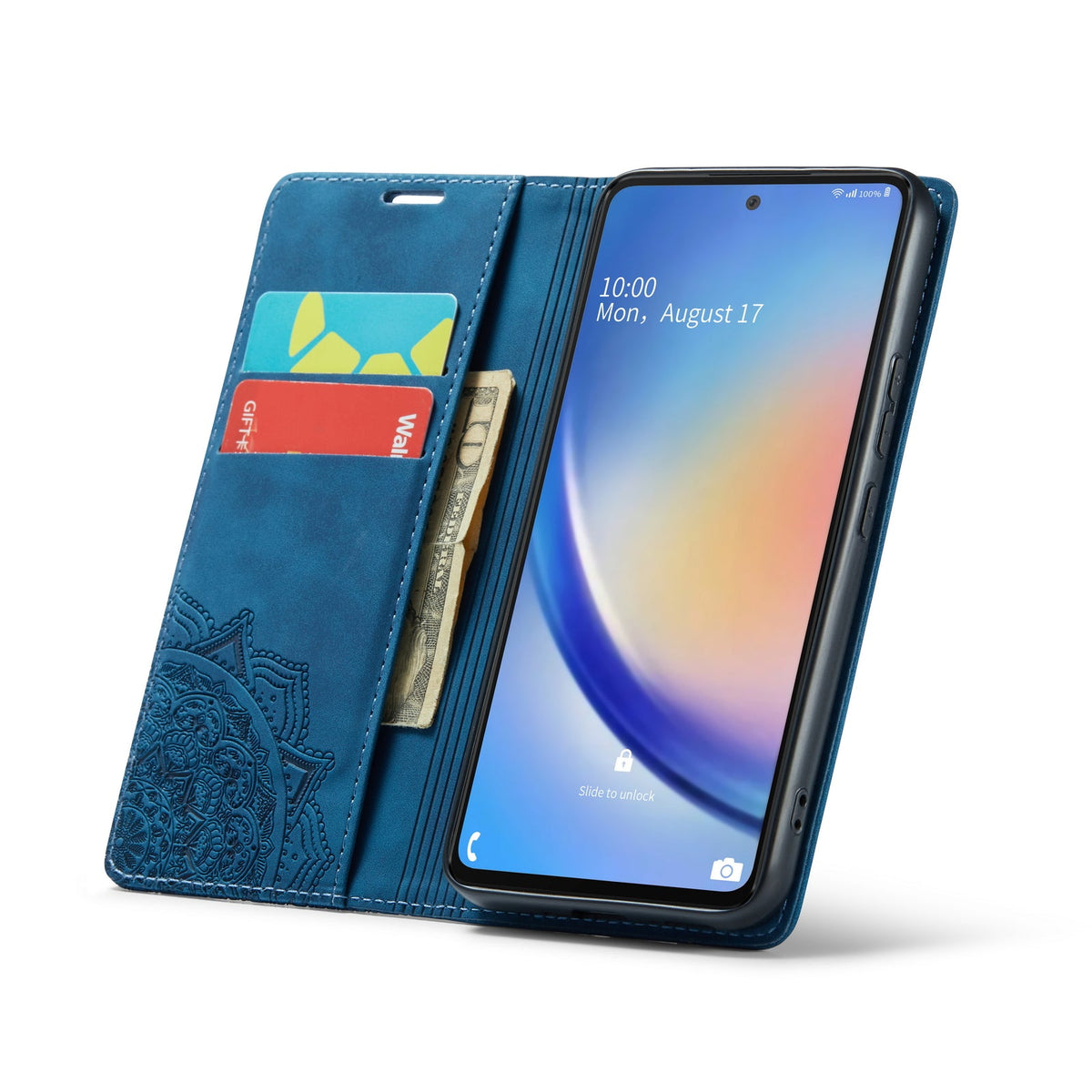 Samsung Galaxy A14 4G Hoesje - Navy Blue - Mandala Dunne Bookcase
