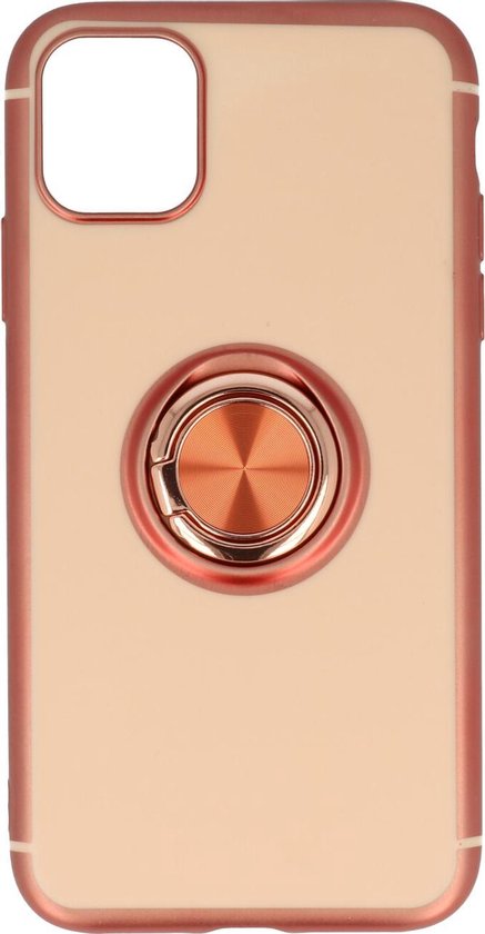 Apple iPhone 11 Pro Hoesje - Roségoud - Siliconen Ring Kickstand Back Cover