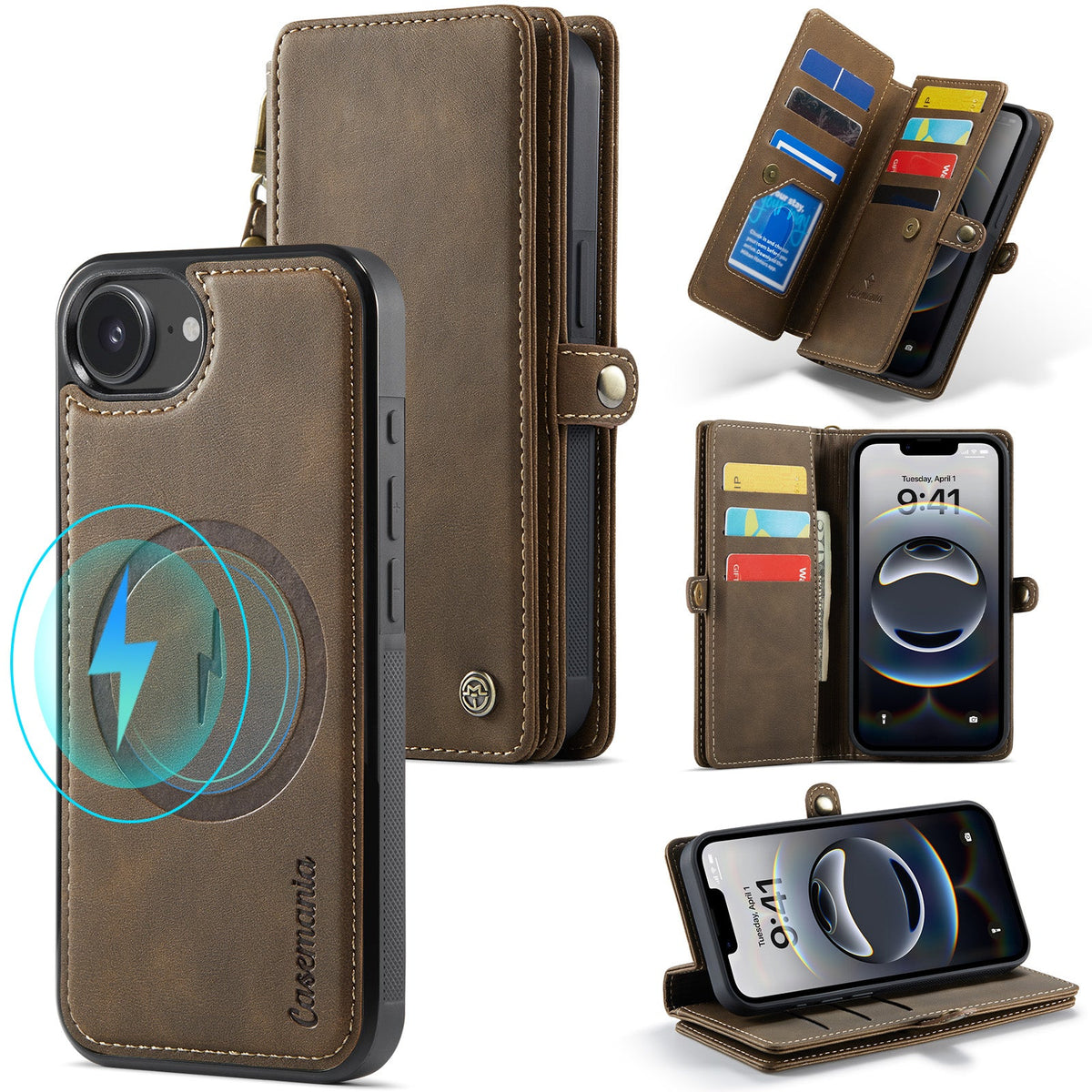 Apple iPhone 16e Hülle - Cedar Brown - 2-in-1 MagSafe-Klapphülle mit Kartenfach