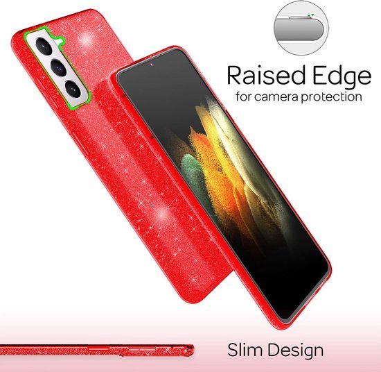 Samsung Galaxy S22 Plus Case - Red - Glitter Back Cover