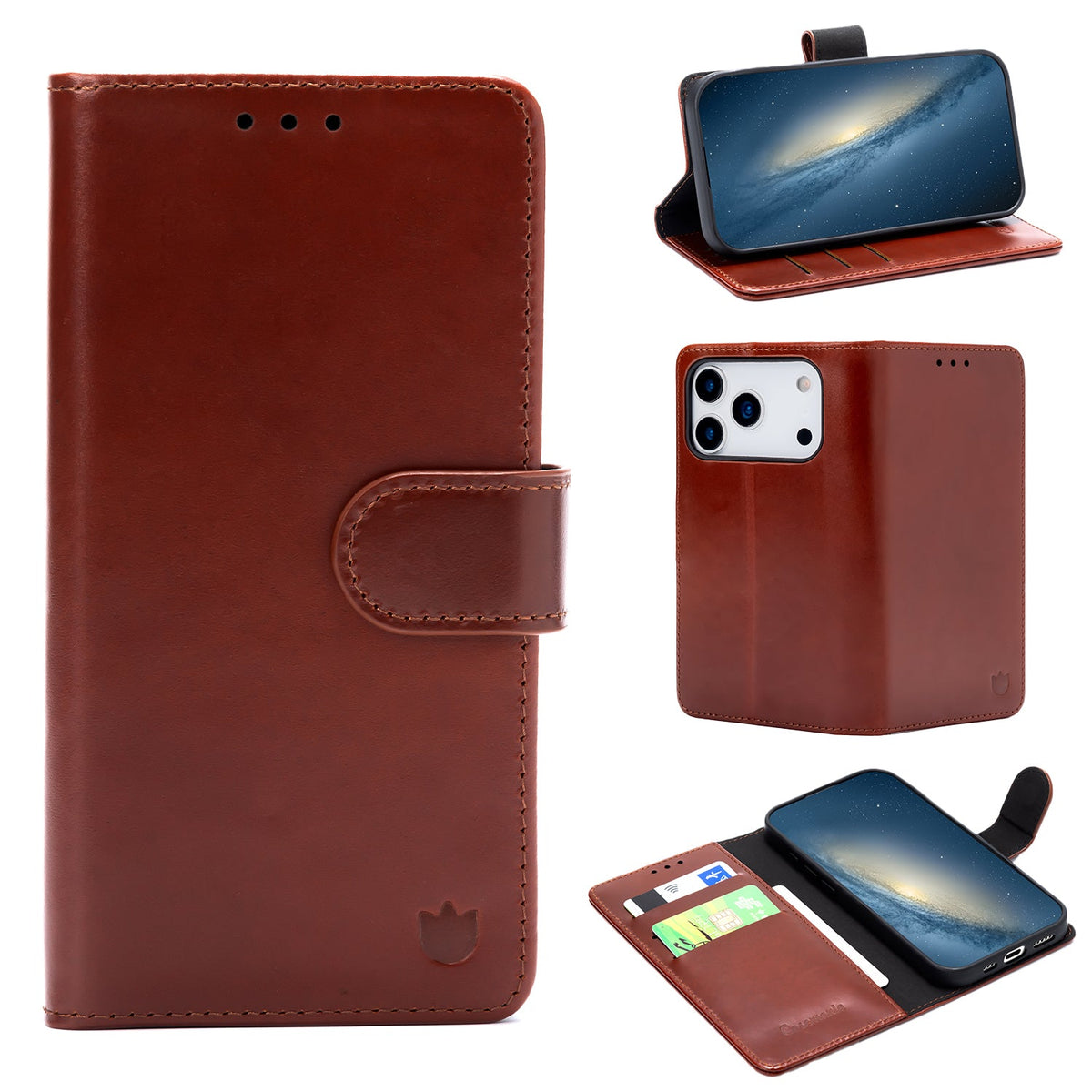 Apple iPhone 18 Pro Max Case - Chestnut Brown - Genuine Leather Wallet Case