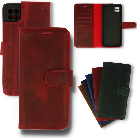 Samsung Galaxy A22 5G Hoesje - Rood - Echt Leren Bookcase