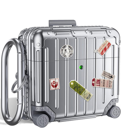 Apple AirPods 4 Hoesje - Koffer Suit Case met Stickers - Zilver