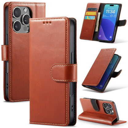 Apple iPhone 16 Pro Hoesje - Bruin - Echt Leren Bookcase