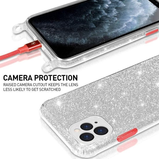 Samsung Galaxy A51 Case - Silver - Glitter Back Cover with Phone Strap