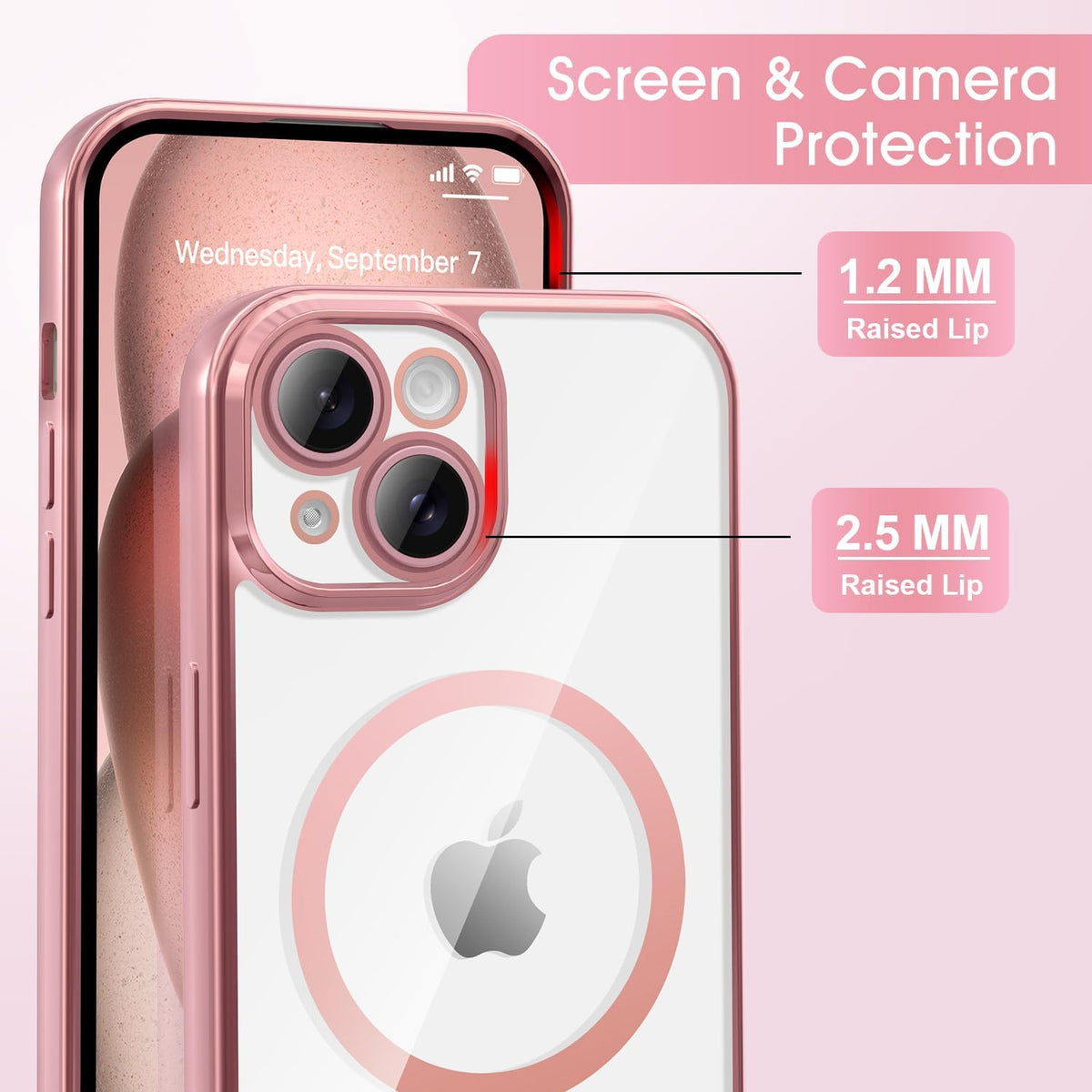 iPhone 17 Hoesje - Rosegoud - Siliconen MagSafe Back Cover met Telefoonkoord